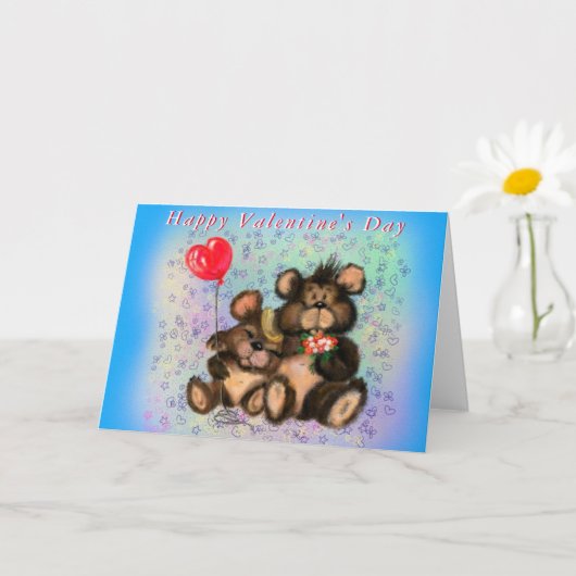 Carte Saint Valentin Ours Couple Love (Petite plante)