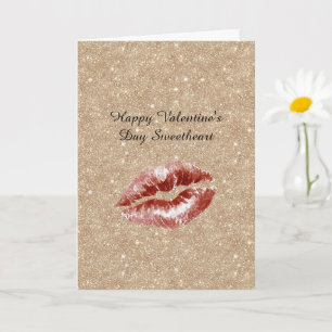Carte Saint-Valentin Paillettes Dorées Lèvres Rouges Bai