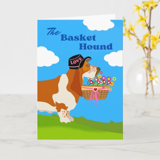 Carte Saint-Valentin Panier adorable Hound (Fleur jaune)