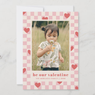 Carte Saint-Valentin Pink Red Checkerboard Hearts