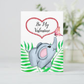 Carte Saint-Valentin pour bébé éléphant et papillo (Debout devant)