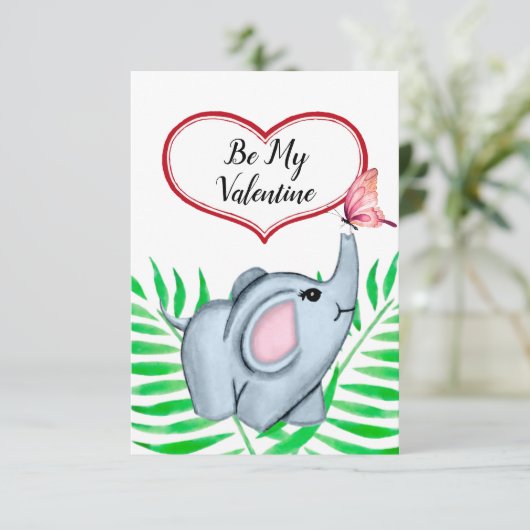 Carte Saint-Valentin pour bébé éléphant et papillo (Debout devant)