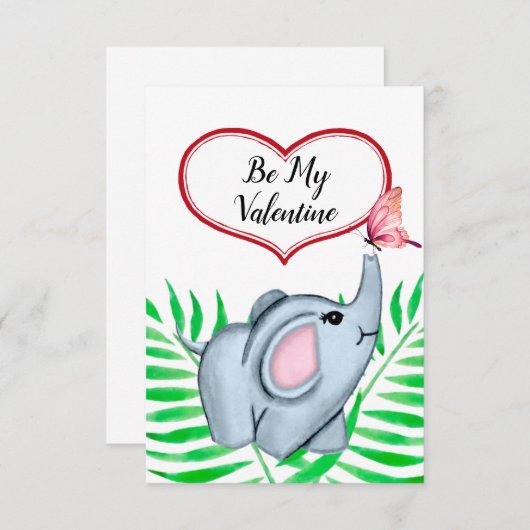 Carte Saint-Valentin pour bébé éléphant et papillo (Devant / Derrière)