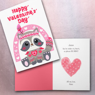 Carte Saint-Valentin pour enfants Tribal Raccoon
