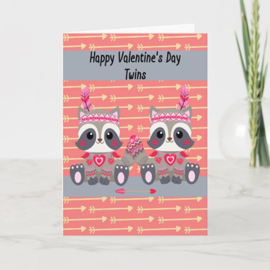 Carte Saint Valentin pour jumeaux avec Raccoons (Devant)
