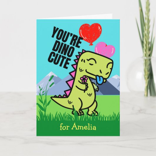 Carte Saint-Valentin pour la petite-fille Cute Dinosaur (Devant)