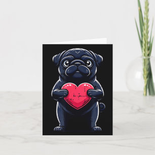Carte Saint-Valentin Pug Noir Cœur Drôle Maman Papa Chie
