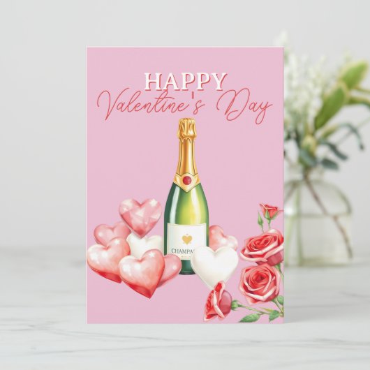 Carte Saint-Valentin romantique avec du Champagne et des (Debout devant)