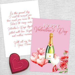 Carte Saint-Valentin romantique avec du Champagne et des