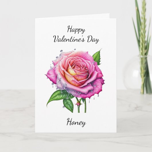 Carte Saint-Valentin | Rose aquarelle (Devant)