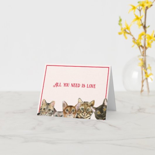 Carte Saint Valentin rose des chats (Fleur jaune)