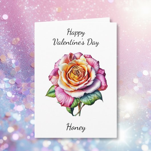Carte Saint-Valentin | Rose rose aquarelle