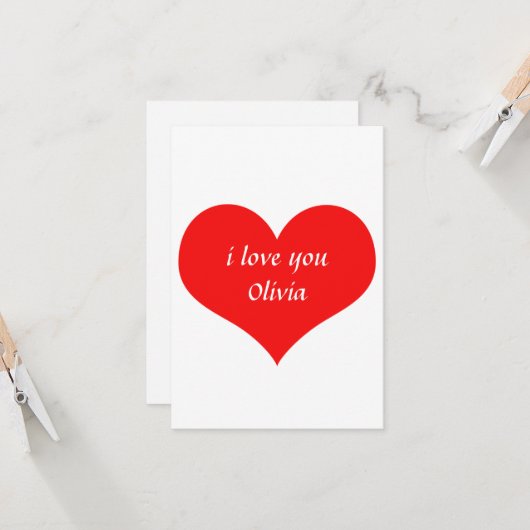 Carte Saint-Valentin Rouge Coeur Joli Nom Personnalisé T (Devant/Arrière en situation)