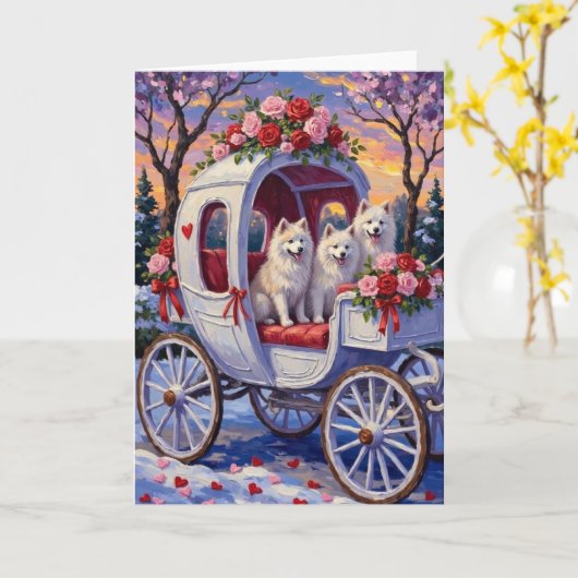 Carte Saint-Valentin Samoyède  (Fleur jaune)