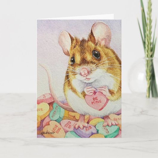 Carte Saint Valentin Souris Marron Mienne Bonbons Aquare (Devant)