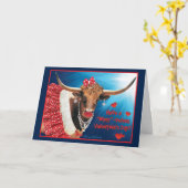 Carte Saint-Valentin Vache Longhorn Romantique (Fleur jaune)
