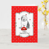 Carte Saint-Valentin Vieux-Anglais Sheepdog Grey 1 Cute (Fleur jaune)