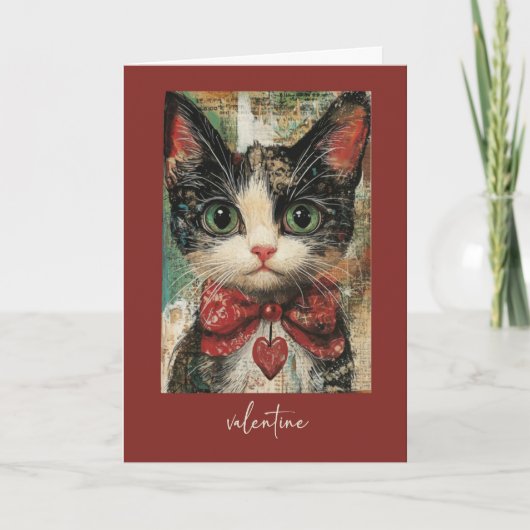Carte Saint Valentin Whimsical Painterly Chat avec coeur (Devant)