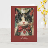 Carte Saint Valentin Whimsical Painterly Chat avec coeur (Fleur jaune)