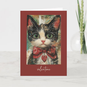 Carte Saint Valentin Whimsical Painterly Chat avec coeur