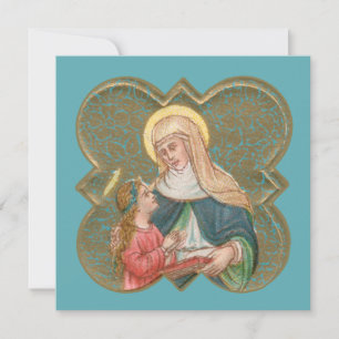 Carte Sainte-Anne et la BVM dans un Quatrefoil barbelé (