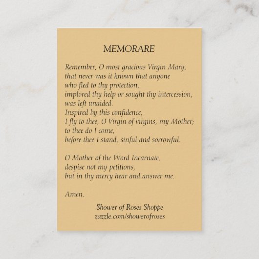 Carte sainte bénie par cru de Vierge Marie (Dos)