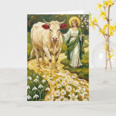 Carte Sainte Brigitte & La Vache Blanche (Imbolc) (Fleur jaune)