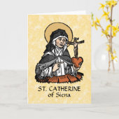 Carte Sainte Catherine de Sienne avec Coeur Crucifix (Fleur jaune)