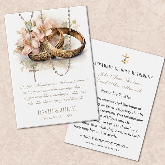 Carte Sainte Catholique de Fleurs de Mariage