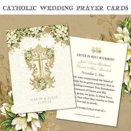 Carte Sainte Catholique de mariage à motif floral 