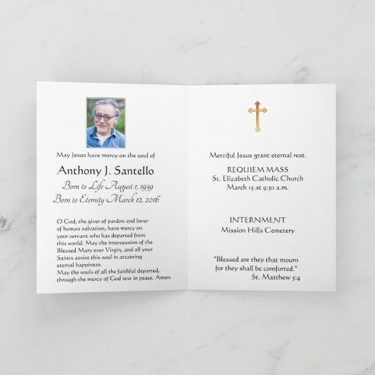 Carte sainte commémorative funèbre catholique de (Intérieur)