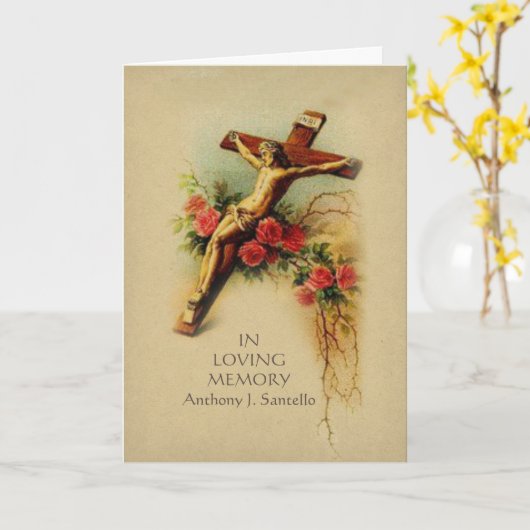 Carte sainte commémorative funèbre catholique de (Fleur jaune)