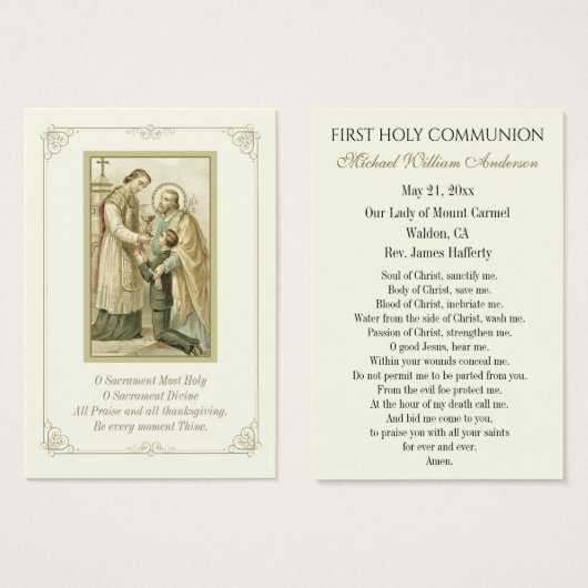 Carte Sainte Communion Garçon Catholique de Rememb (Devant & derrière)