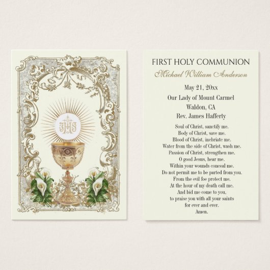 Carte Sainte de Communion de Garçon Catholique de (Devant & derrière)