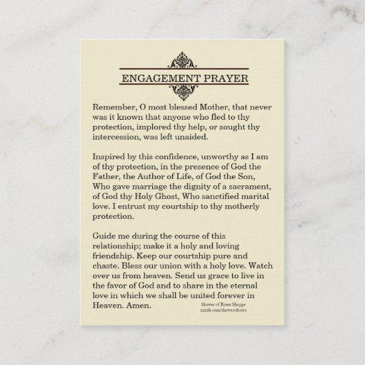 Carte sainte de fiançailles de prière catholique (Dos)
