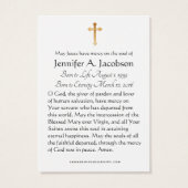 Carte Sainte de la Vierge Marie funéraire (Dos)