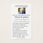 Carte Sainte de l'espagnol catholique Marie funéra (Dos)