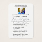 Carte Sainte de l'espagnol catholique Marie funéra (Dos)