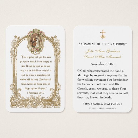 Carte Sainte de Mariage Catholique Traditionnel (Devant & derrière)