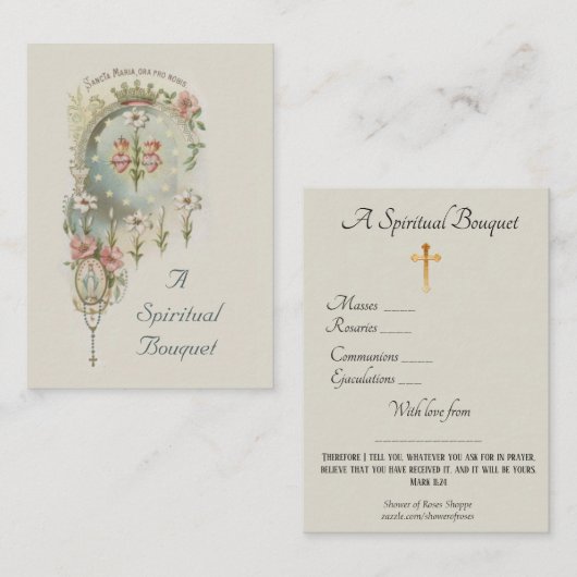 Carte sainte de prière de bouquet spirituel de (Devant / Derrière)