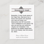Carte sainte de prière de St Joseph Memorare (Dos)