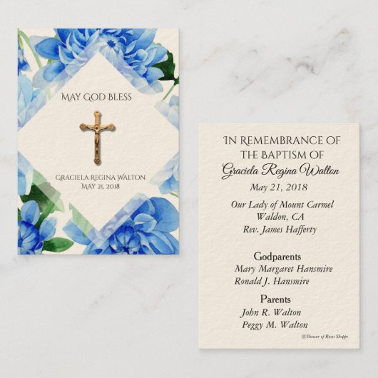 Carte sainte de souvenir de bébé de croix (Devant / Derrière)