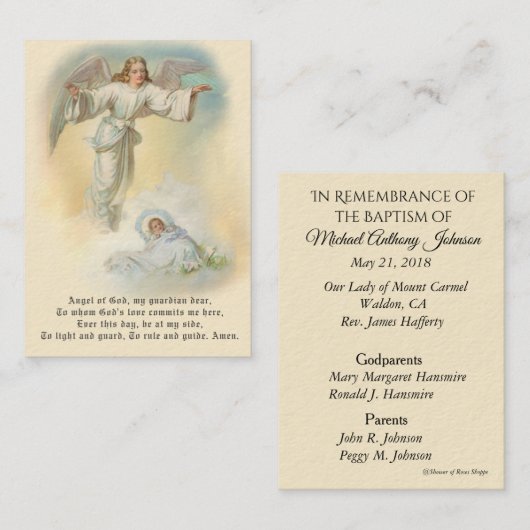 Carte sainte de souvenir de bébé de prière (Devant / Derrière)