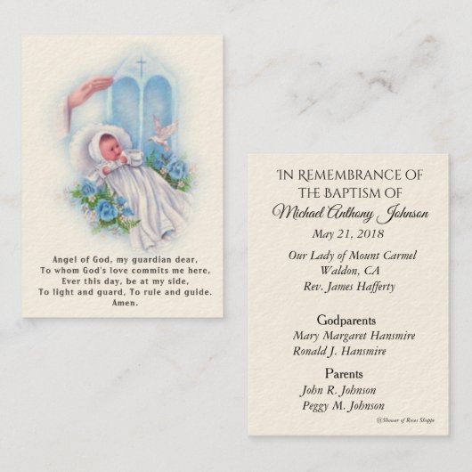 Carte sainte de souvenir de bébé de prière (Devant / Derrière)