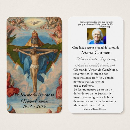 Carte Sainte du Mémorial catholique de Jésus (Devant & derrière)