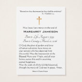 Carte Sainte du Mémorial des funérailles catholiqu (Dos)