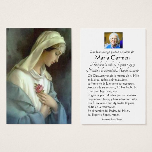 Carte Sainte du mémorial funéraire catholique de M (Devant & derrière)
