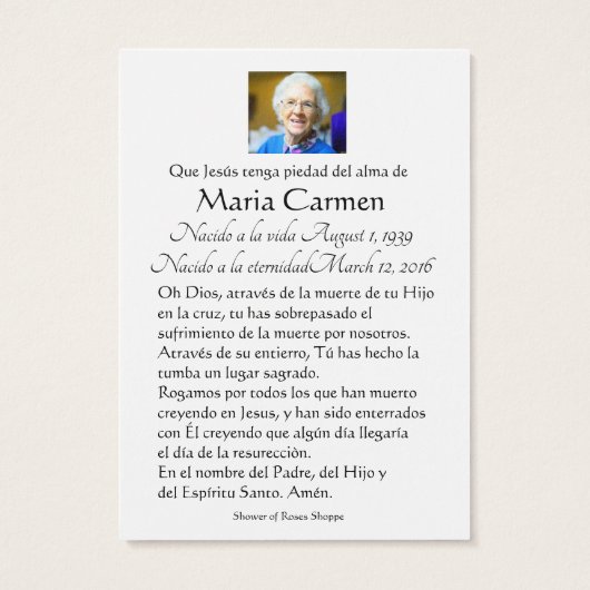 Carte Sainte du mémorial funéraire catholique de M (Dos)