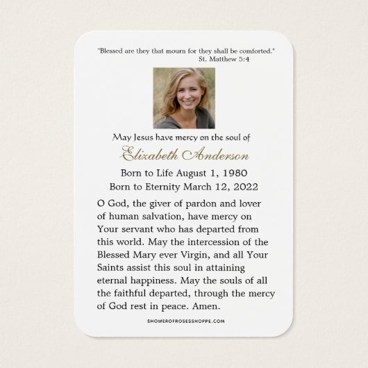 Carte Sainte du Mémorial funéraire catholique Vier (Dos)