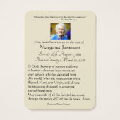 Carte Sainte du Mémorial funéraire catholique Vier (Dos)